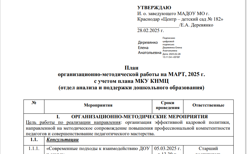 План работы на Март 2025 г.