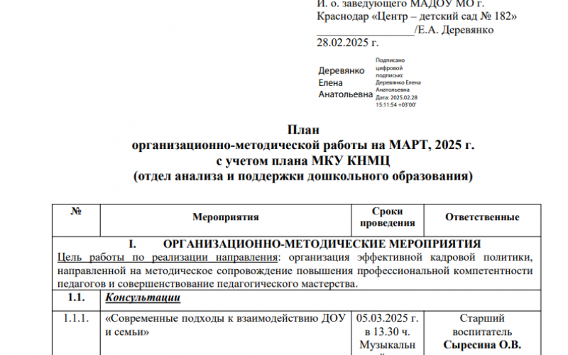 ПЛАН РАБОТЫ НА АПРЕЛЬ 2025